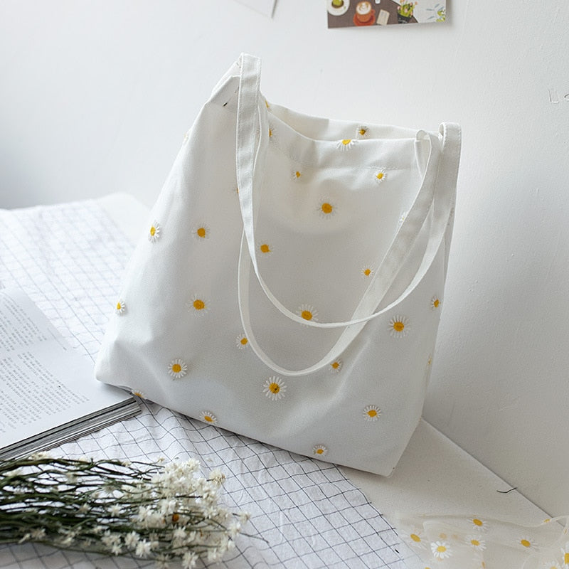 Tote Bag en Toile Décoration Pâquerette Femme | Amalii