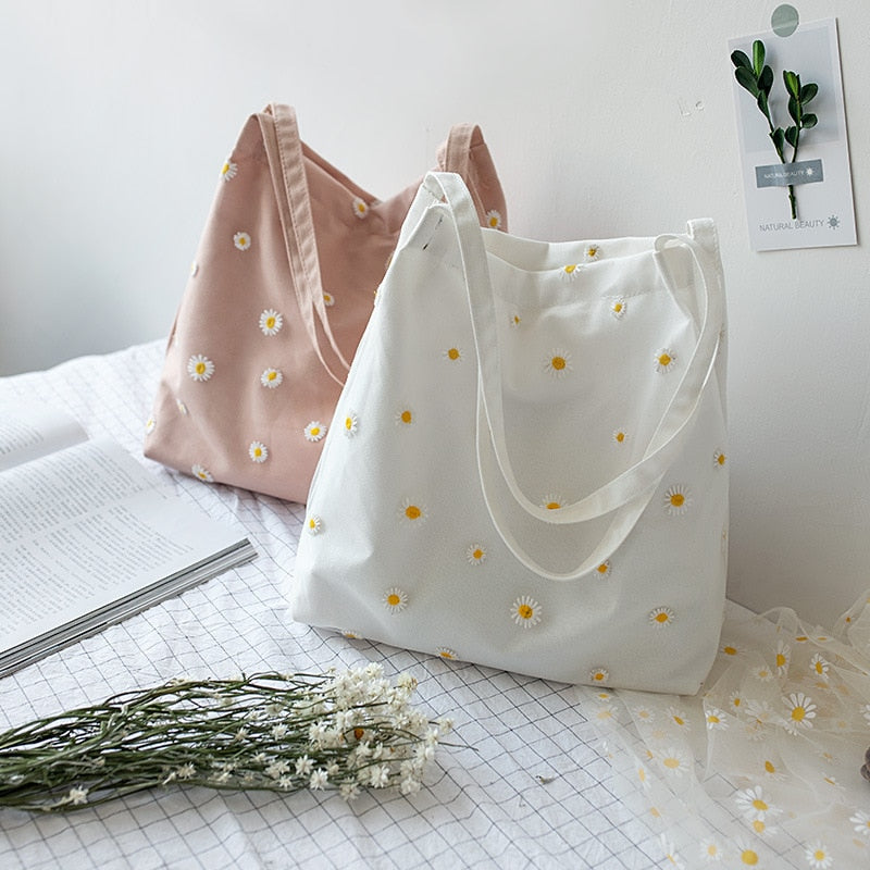 Tote Bag en Toile Décoration Pâquerette Femme | Amalii